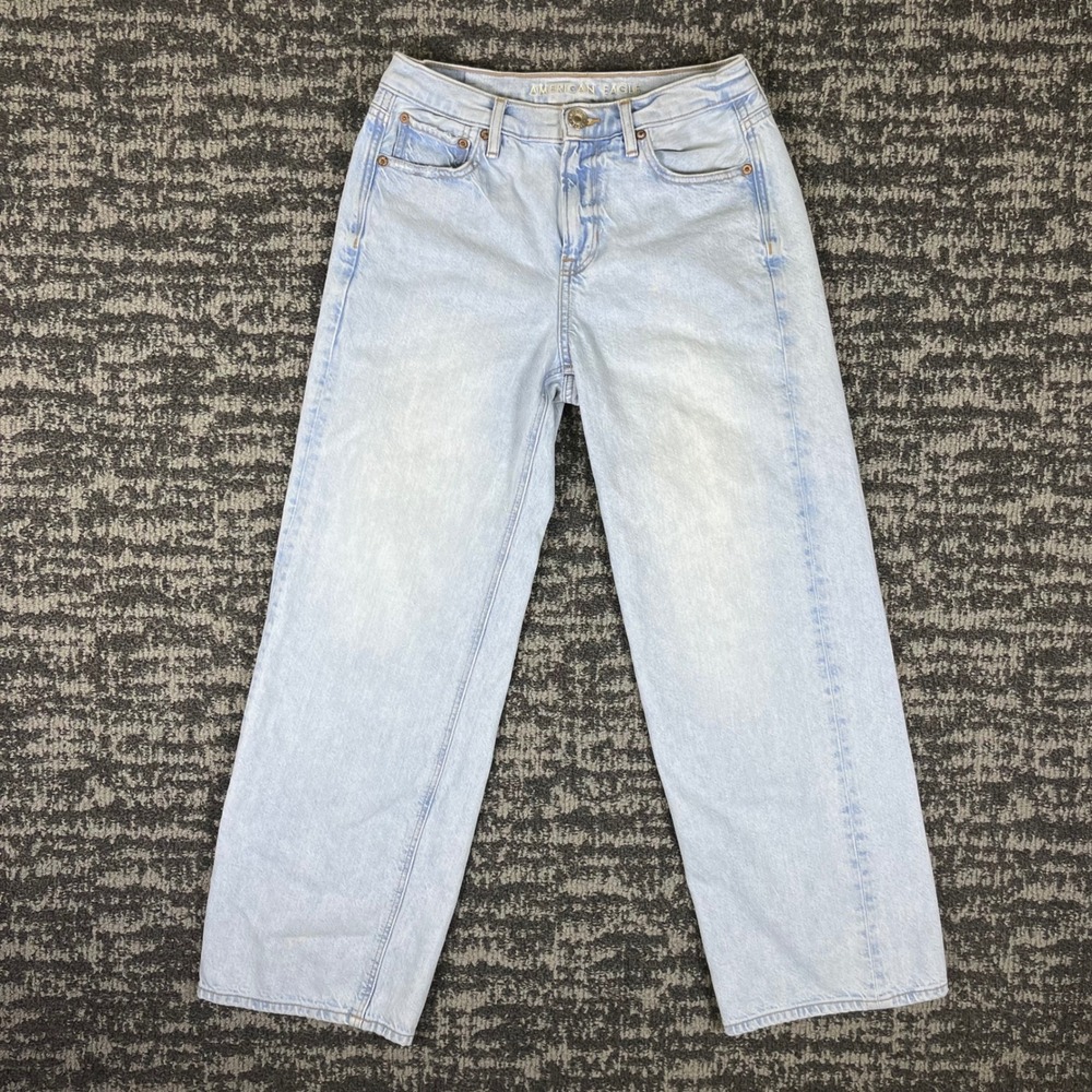 American Eagle Wide Leg Jeans Women 4 Short Light Wash Blue Denim High Rise